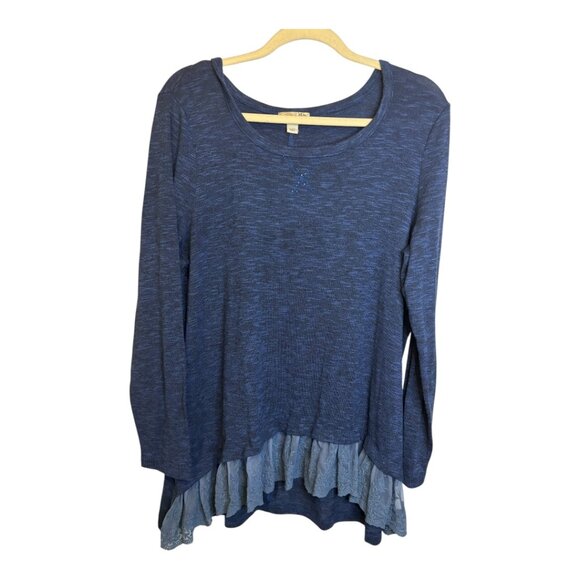 ONE WORLD Sweaters - One World Sweater Women's Size XL Long Sleeve Lace Tunic Blue